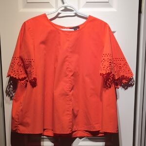 J. Crew Vibrant Orange Blouse with Lace Sleeves